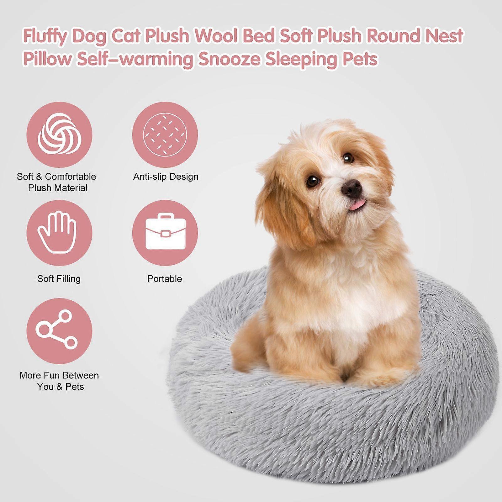 Fluffy Dog Wool Bed Soft Plush Round Dog Nest Pillow Self-warming Snooze Sleeping Pets Cushion S Size for Home Pet Center Daily Use
