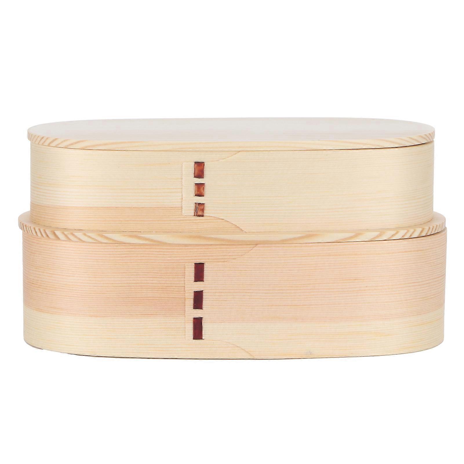 Lunch Box Set Japanese Style Wooden Food Storage Container for Students Workers 19x10x9.5cm