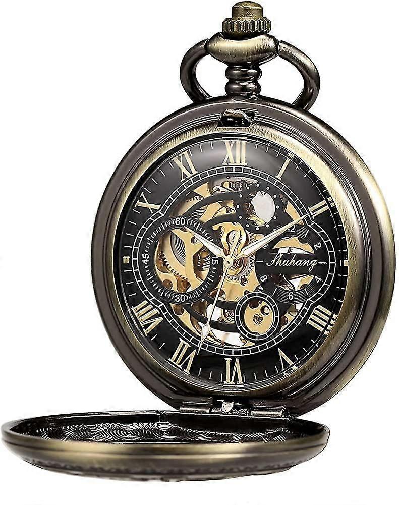 جيب ووتش الرجال التماثلية كوارتز ووتش مع قلادة سلسلة جيب ووتش البرونزية