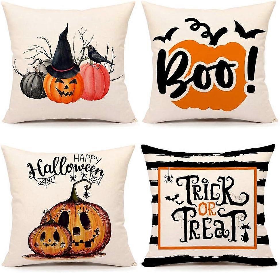Easy to Move Halloween Pillow Cover, Well-Made Decorative Throw Pillow Case, 18X18 Inches Linen Material for Versatile Usage, Set of 4