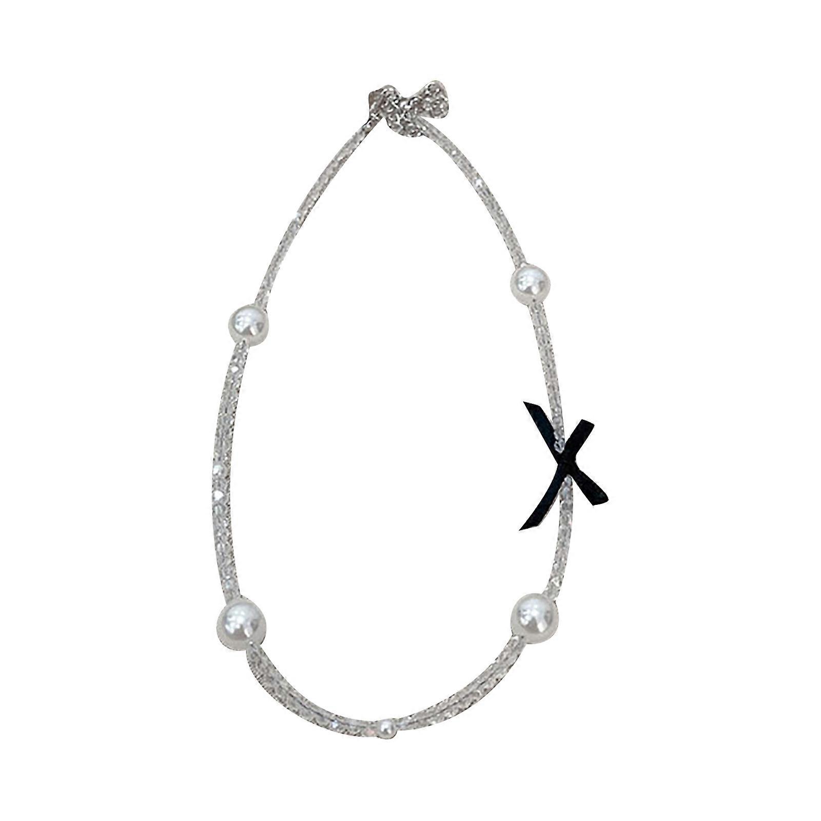 Doce Cool Bowknot Colar Pérola Cristal Frisado Gargantilha Colar Colar Simples Clavícula Cadeia Moda Pescoço Cadeia Jóias Cor Transparente