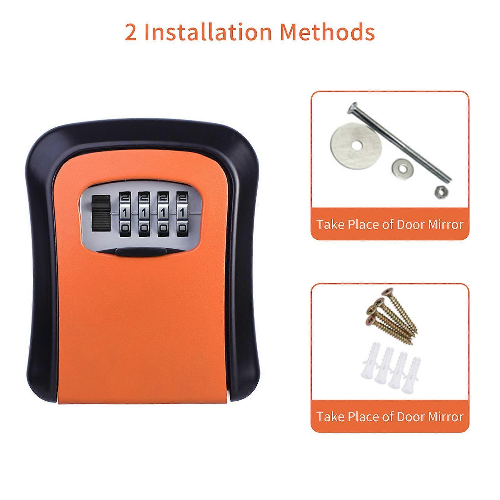 Lock Wall Mount Aluminum Alloy 4-Digit Combination Waterproof Lockbox Safe Box Portable Storage for House Key ID Card U Disk