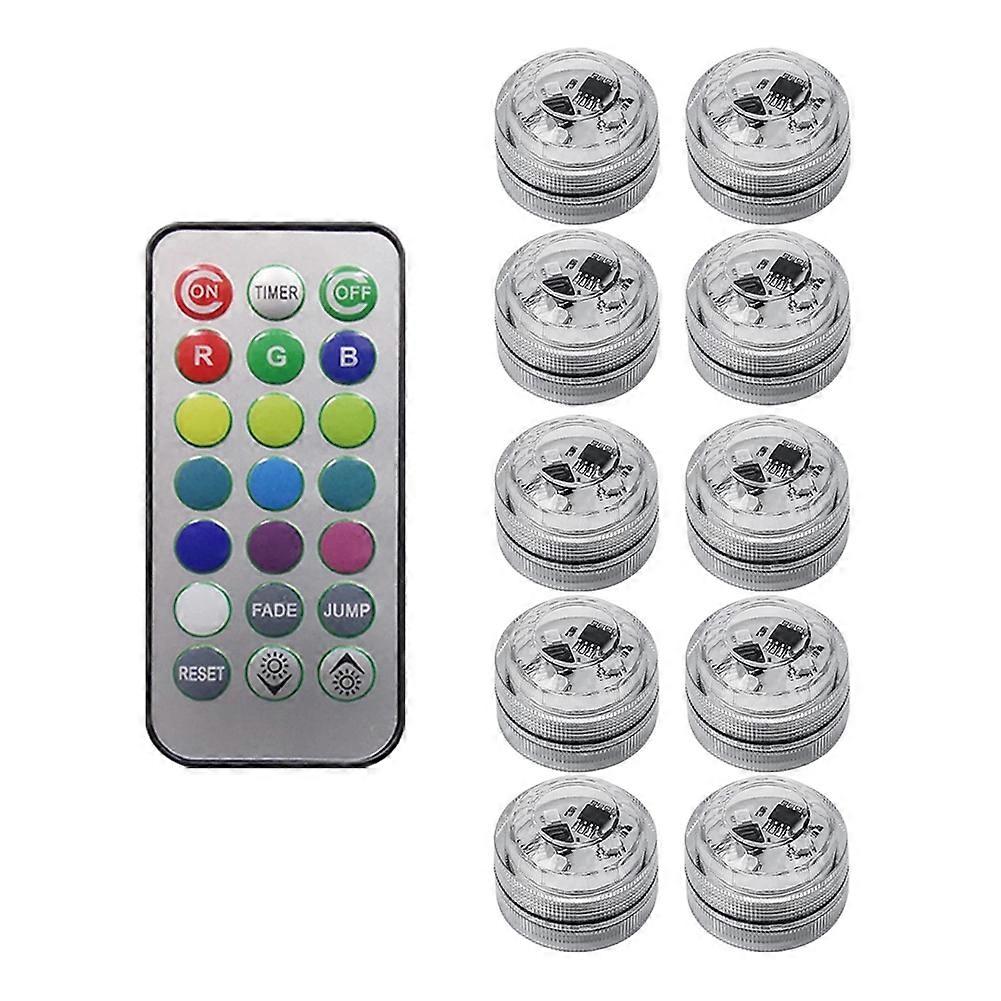 10Pcs Wireless Colorful LED Car Interior Ambient Light Remote Control Battery Operated Vase Pool Pon