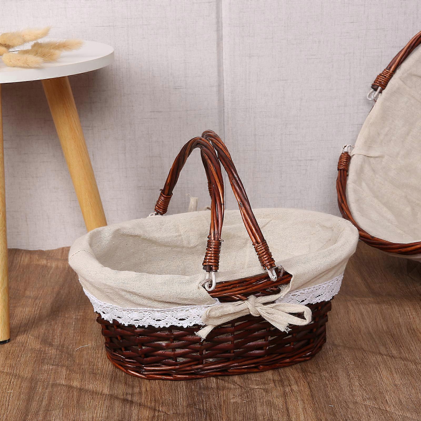 Woven Basket Folding Handle Portable Eco Friendly Rattan Picnic Basket for Bathroom Gift