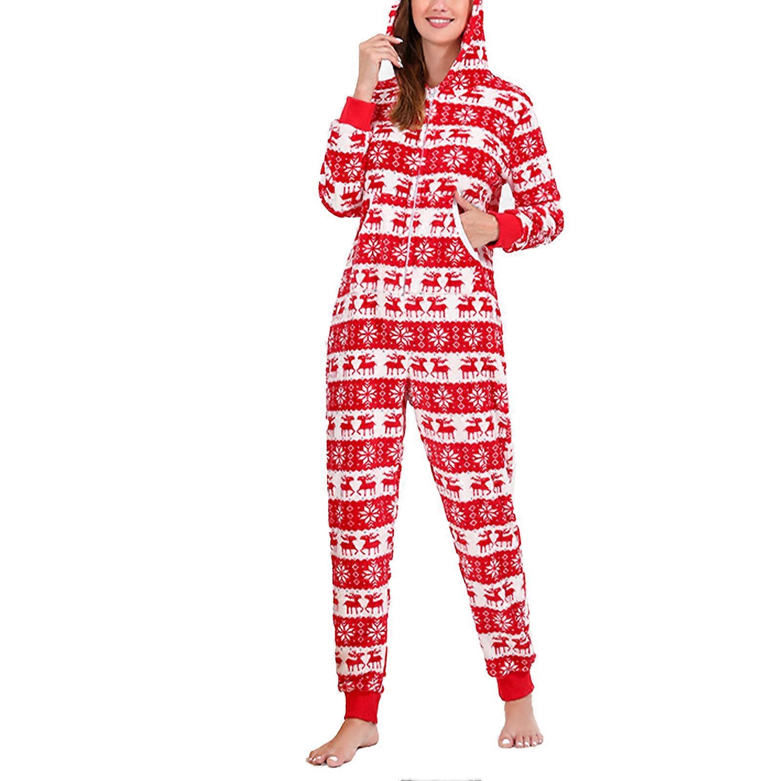 Christmas Pajamas Set Snowflake Print Hooded Long Sleeve with Pockets Matching Jammies Set for Family