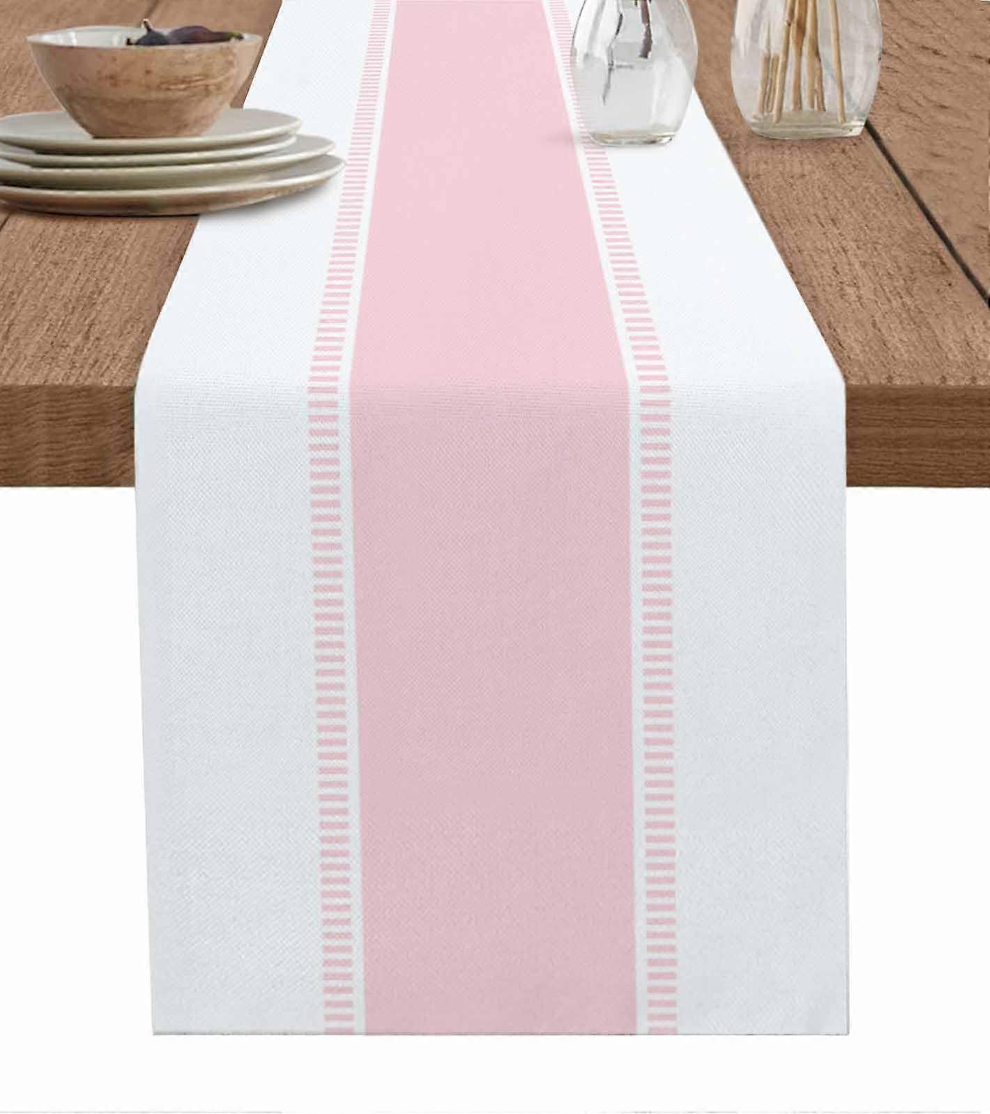 Pink Stripe Linen Boho Table Runner for Dining Table Holiday Party 72 Inches Long