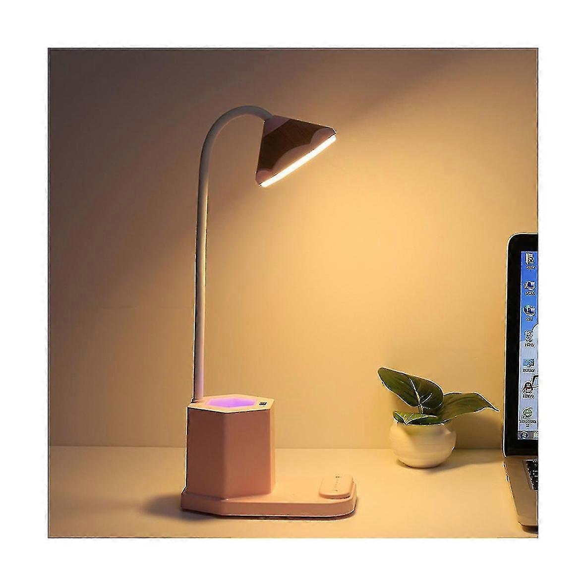 Desk Lamp, Pink - Flexible Neck, Hexagonal Light - Head, Base with Storage Compartment