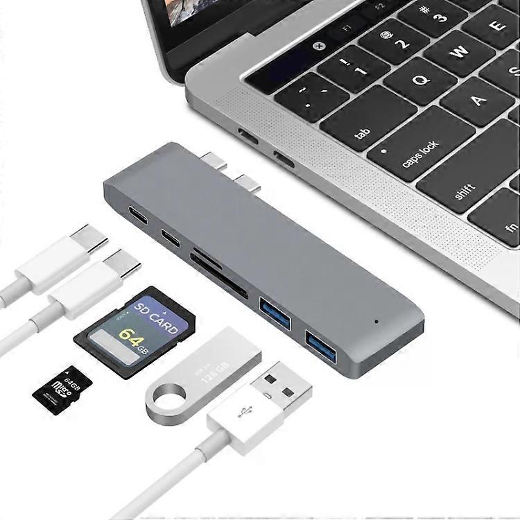 USB-C to HDMI Splitter Docking Station-6-in-1 Card Reader,Gray