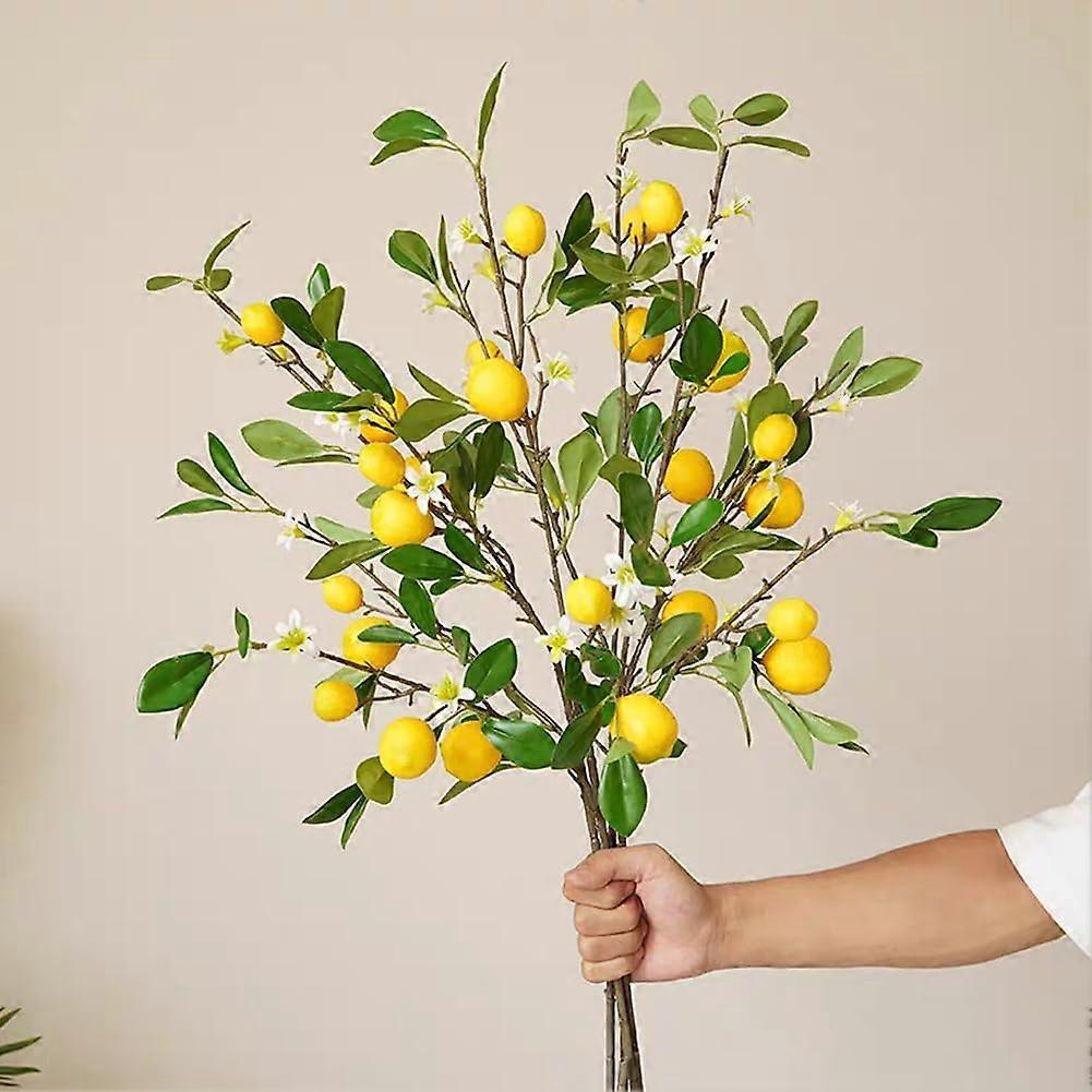 3 pcs Artificial Lemon Branch Yellow Home Kitchen Table Centerpiece 80cm