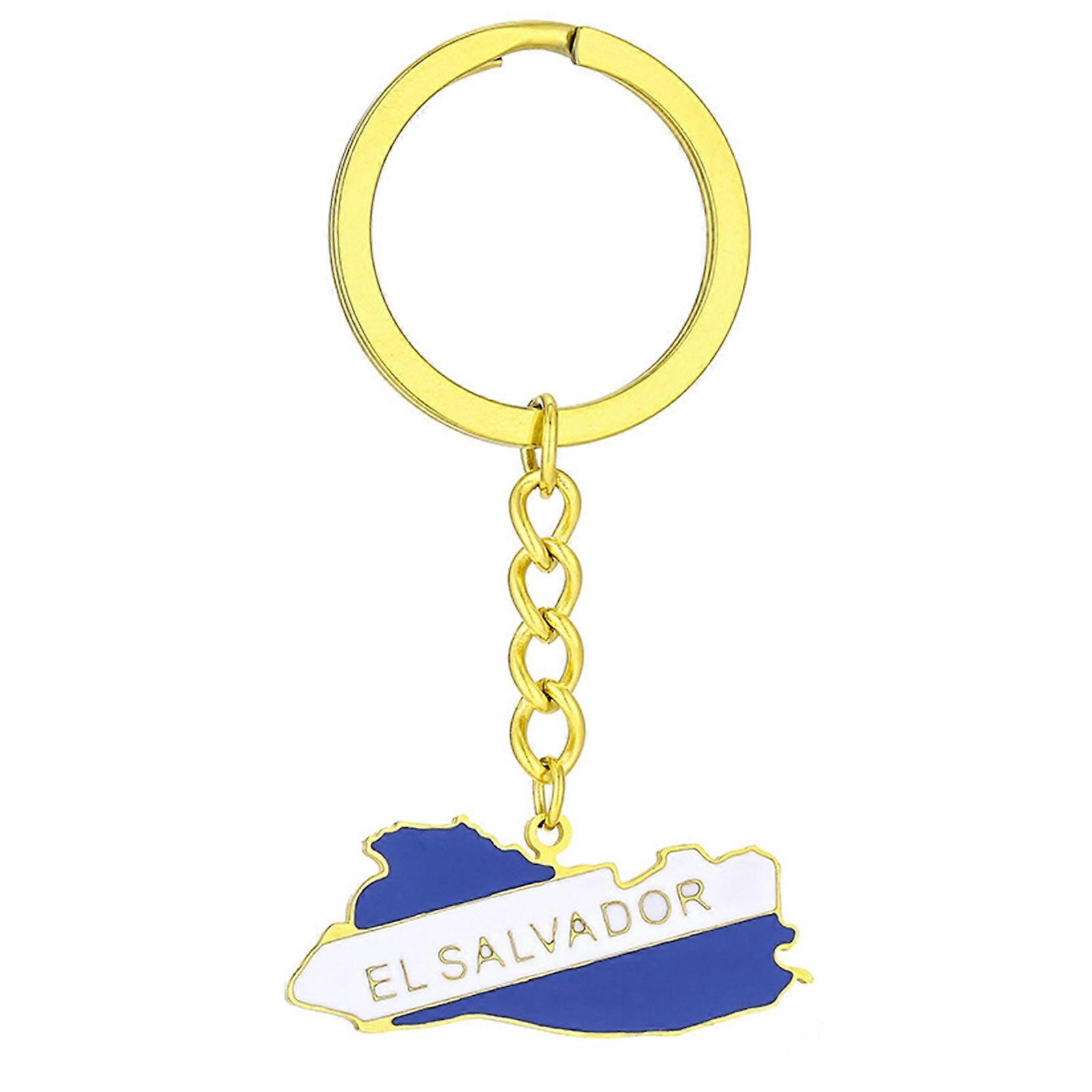 El Salvado Map Keychain Titanium Steel El Salvado Flag Keychain El Salvado Culture Key Holder Gift for Men Women  Gold