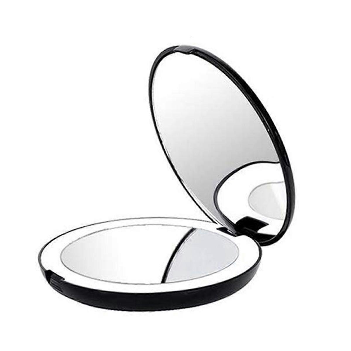 Folding Mirror with LED Light Mirror, 10X Magnifying Glass, Black