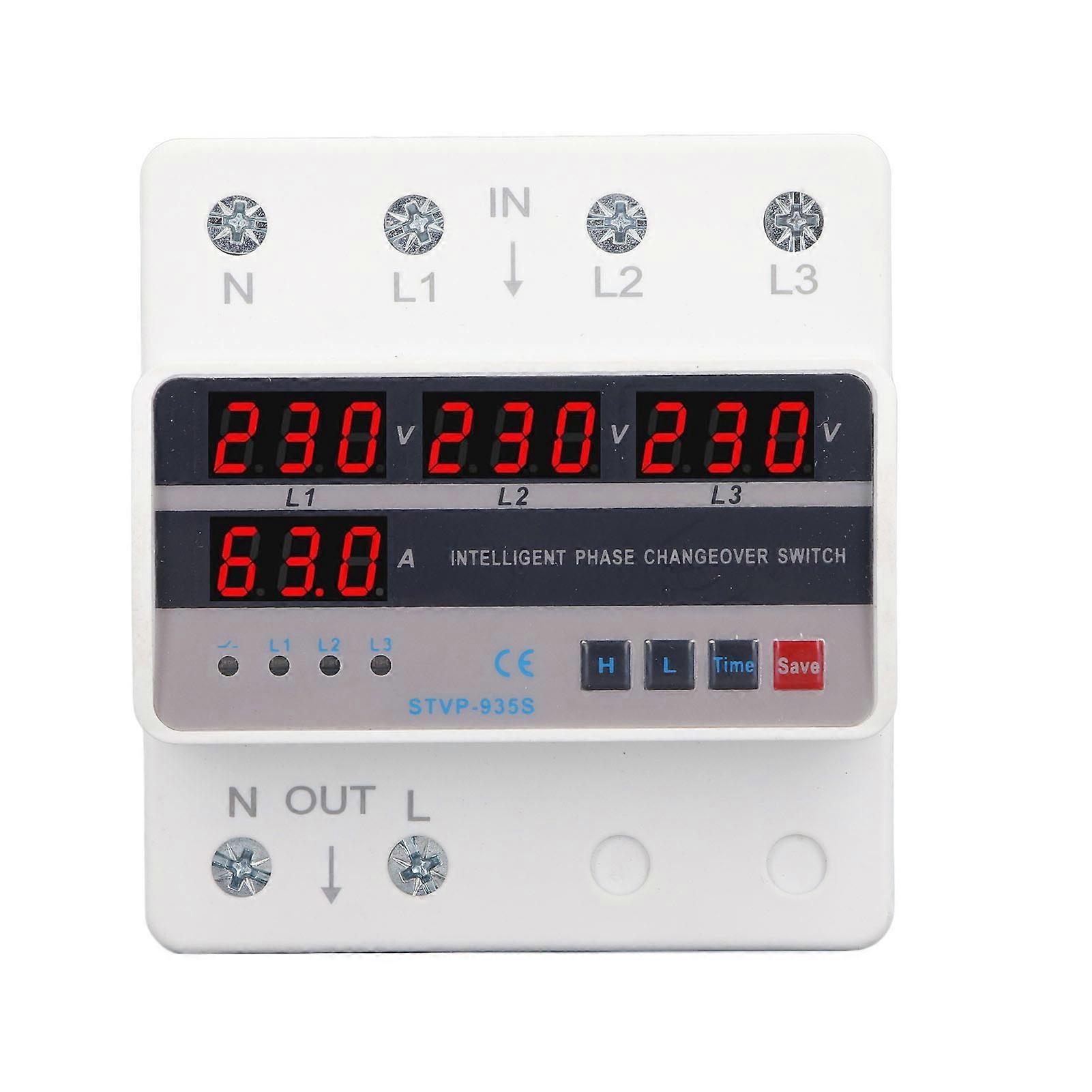 3 Phase Transfer DIN Rail Mounted Automatic Changeover Switch Under Over Voltage Protective Device AC220V 63A