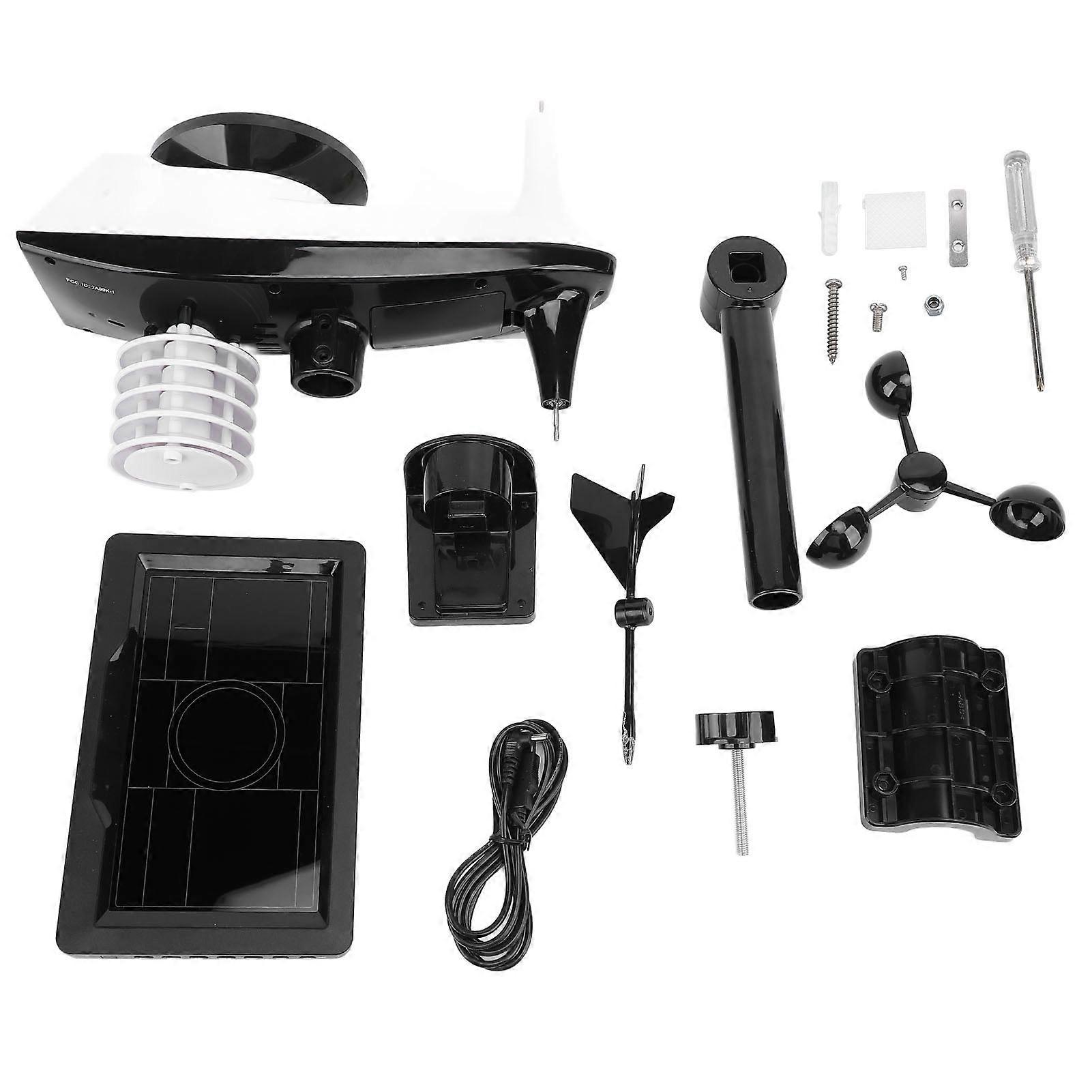 Forecast with Rain Gauge Wind Speed Direction Atomic LCD Color Display Weather Temperature Humidity Clock for Indoor Outdoor