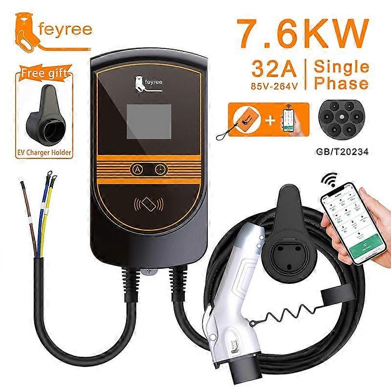 EV充電器GB / TコードEVSEウォールボックス電気自動車7KW 11KW 22KW APP制御ソケット付き16A32A車充電5mケーブル