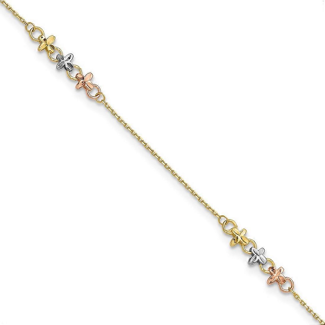 4.7mm 10k Solid Gold Two tone With White Rhod Polished Station Plus 1in Extension Anklet Le 9 Inch-Anklet for Women