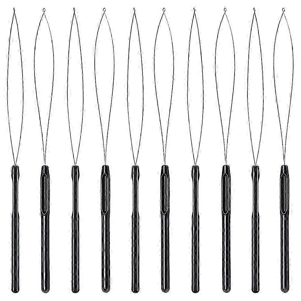 10st Hårförlängning Loop Threader Hook Tool och Bead Tool Svart Loop Threader för hårförlängning o