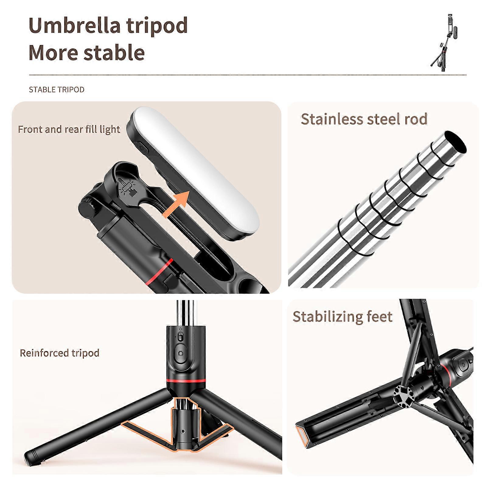 Multifunctional 111cm Selfie Stick with Tripod, Fill Light, and Wireless Remote Control