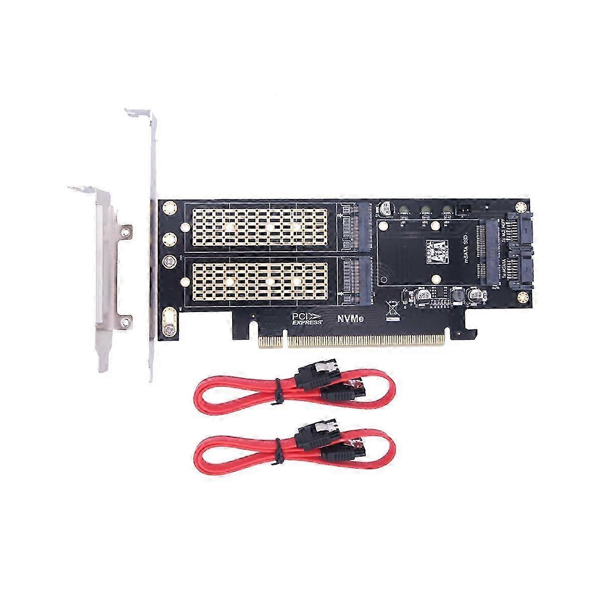 M.2 NVMe SATA MSATA to PCIe 3.0 X16 Adapter Converter, 3-in-1 for M Key B Key SSD PCI Expansion