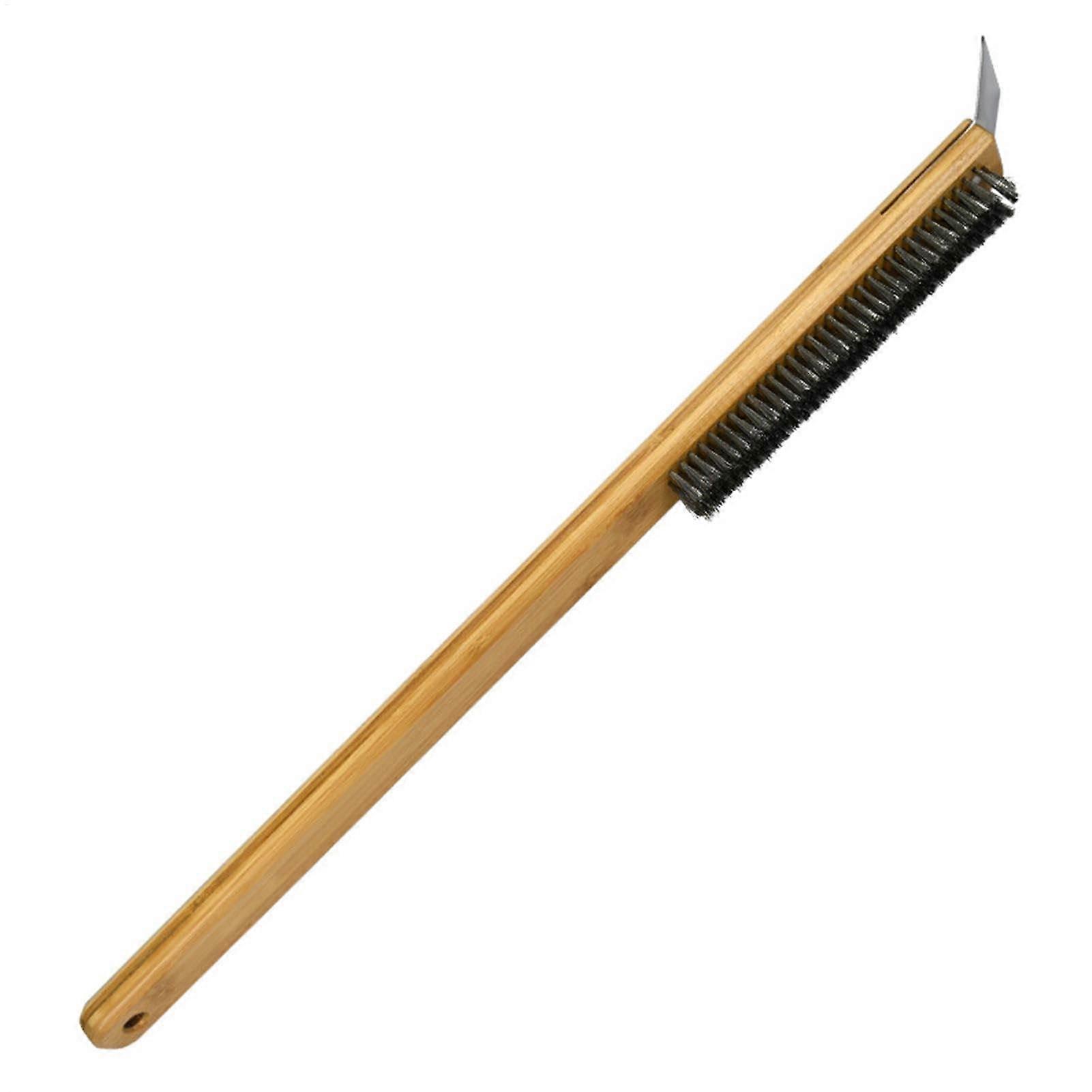 Cleaning brush for pizza oven, grill brush made of wood with reusable scraper, grill brush, pizza stone cleaner with wire brush Ref: 4288
