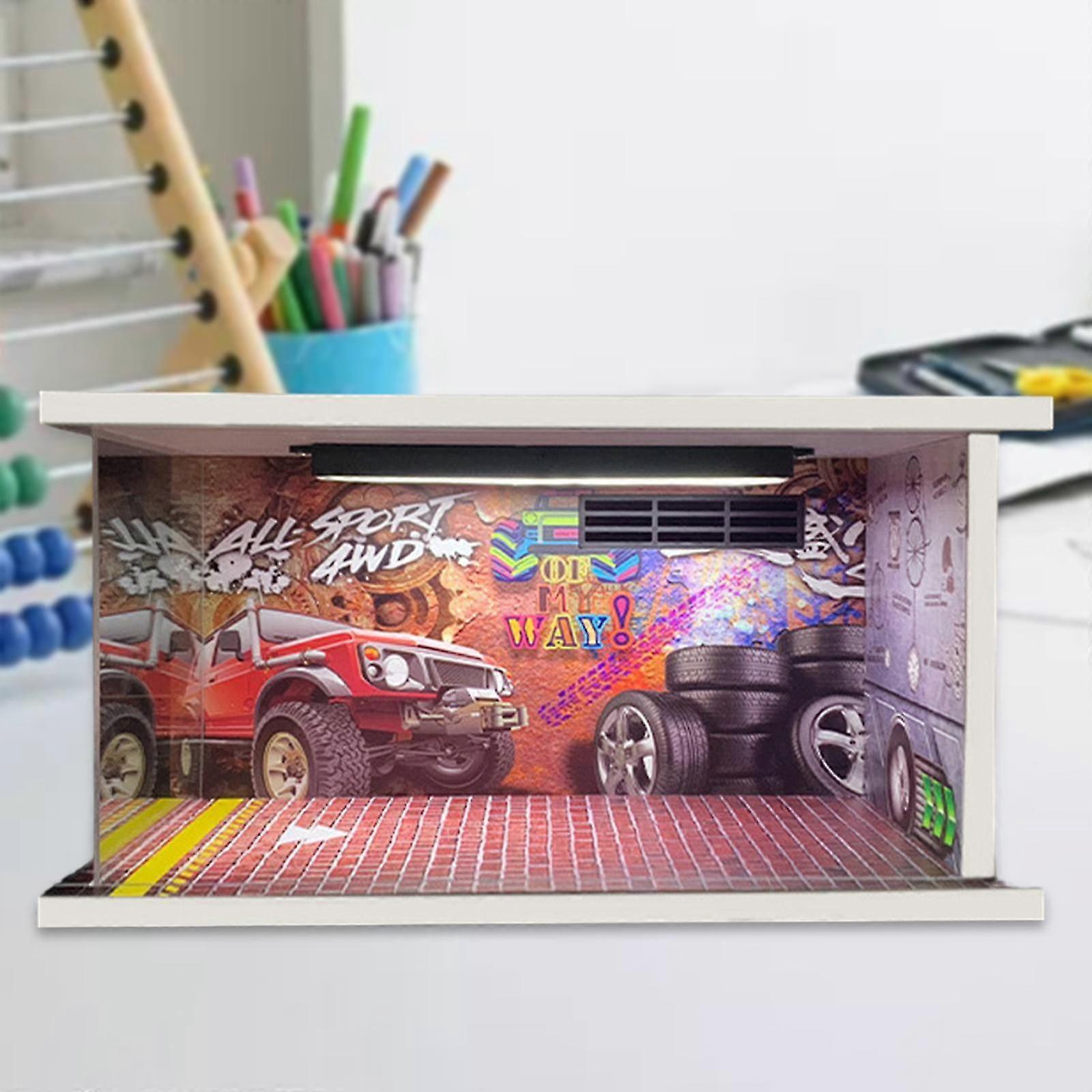 1:24 Scale Parking Lot Simulation Garage Display Case with Light for DIY Assembly Vehicle Showcase