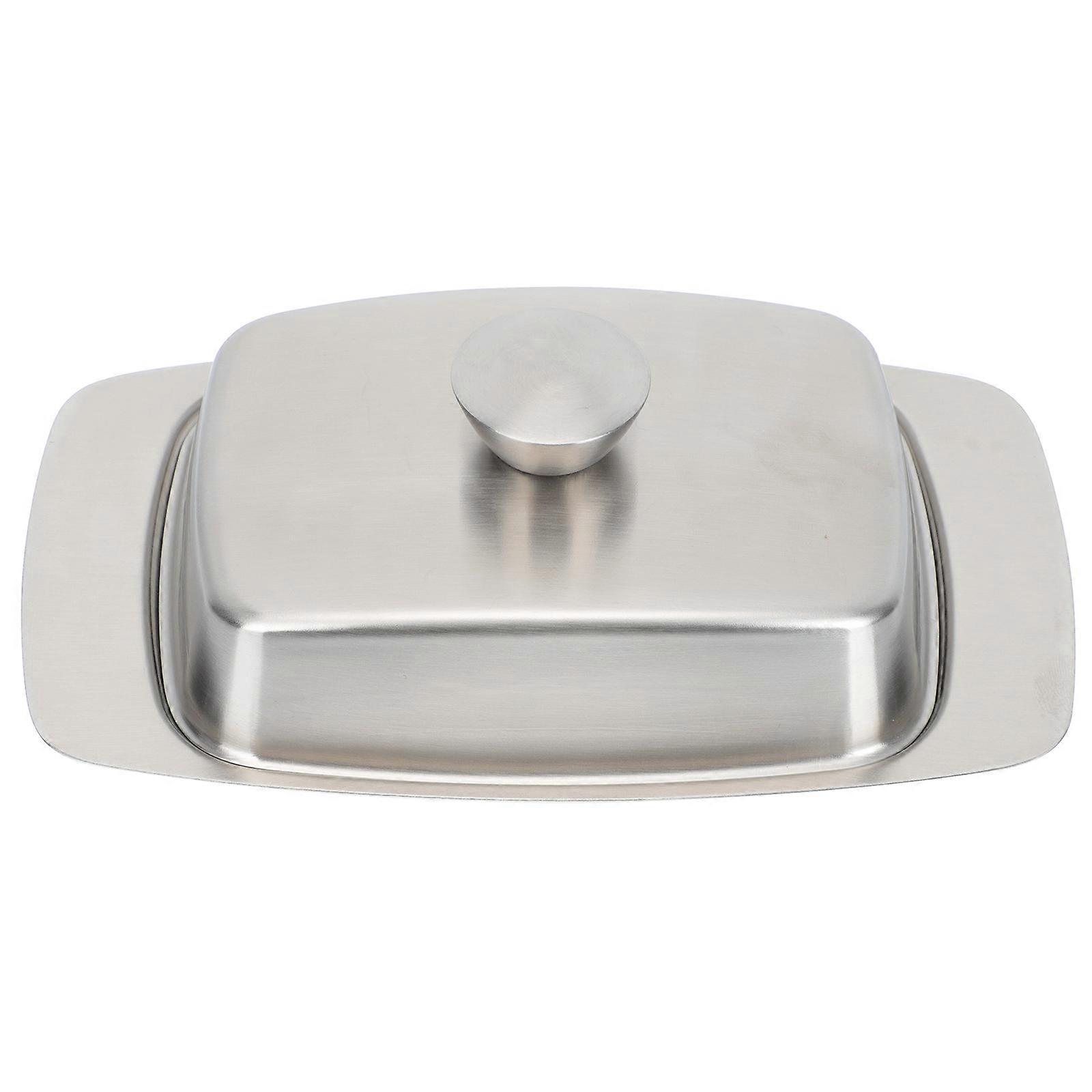 Elegant Stainless Steel Butter Dish with Lid Versatile Cheese & Pastry Storage Plate, Stylish European Kitchen Design for Home Countertop