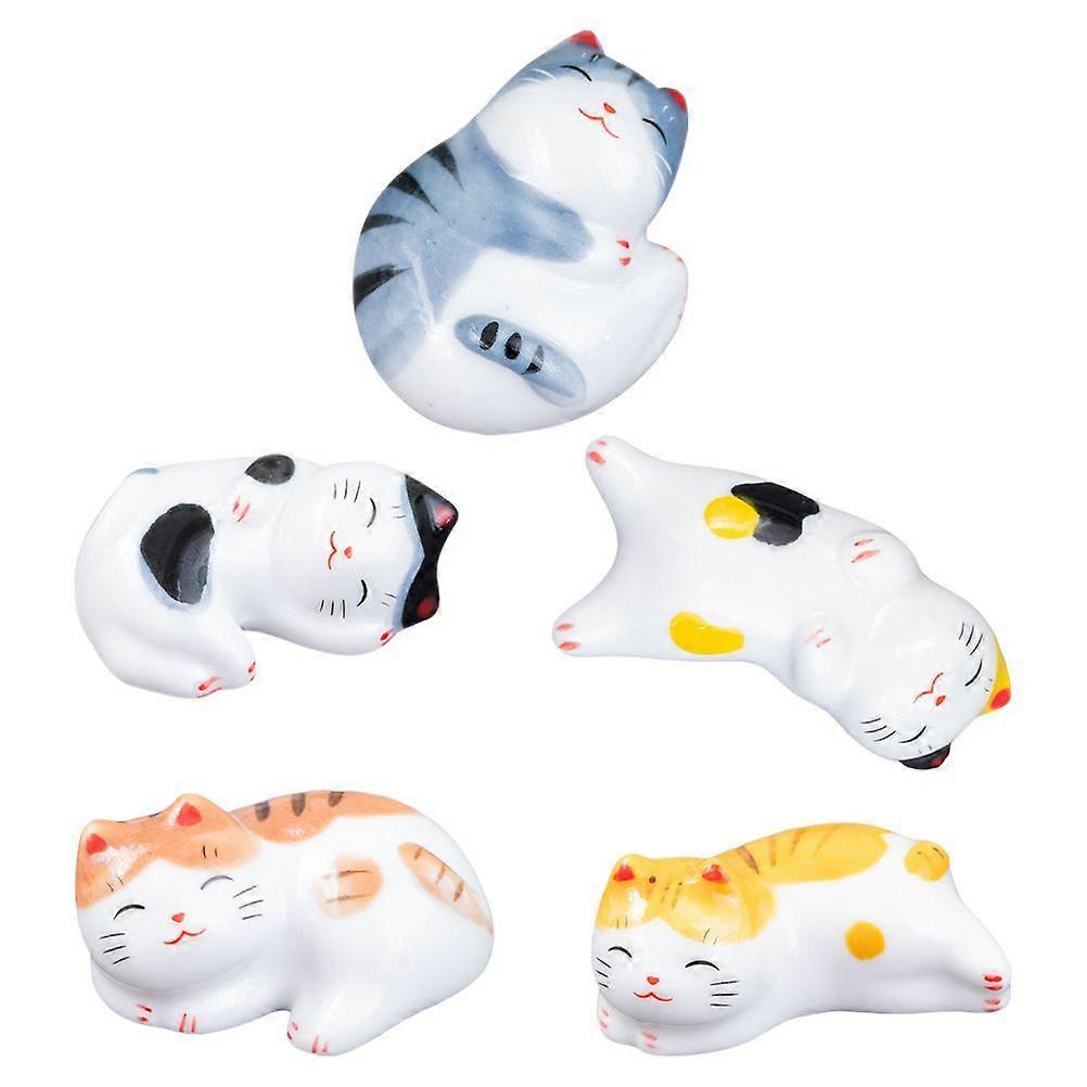 5 Pcs Ceramic Chopsticks Holders Chopstick Racks Fortune Cat Shape Chopstick Stands