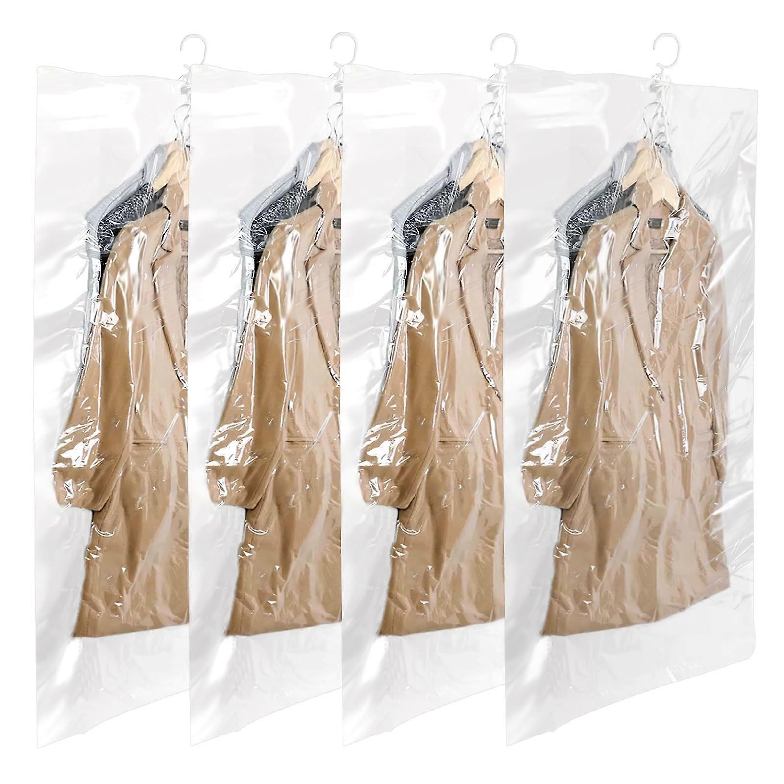 Vacuum Bags for Hanging Clothes, Pack of 4 (110 x 70 cm), Reusable Space-Saving Organiser with Hooks for Suits and Coats