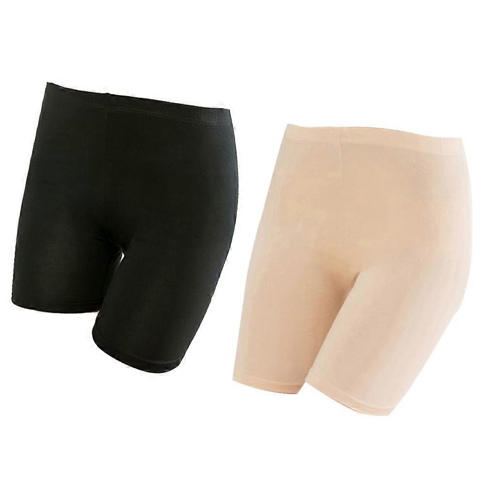 Legging Shorts For Girls Anti Chafing High Waist Comfortable L Black+Beige 2Pcs