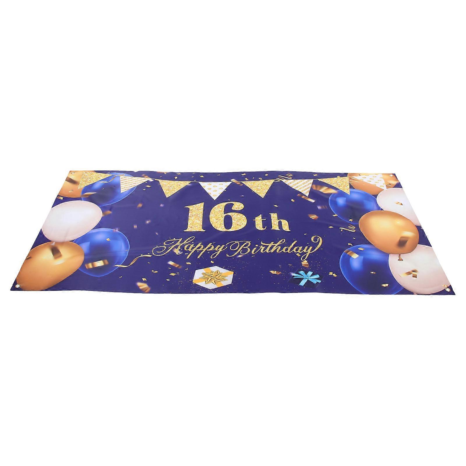 Happy Birthday Backdrop Banner for Party Use Featuring 16Th Decoration