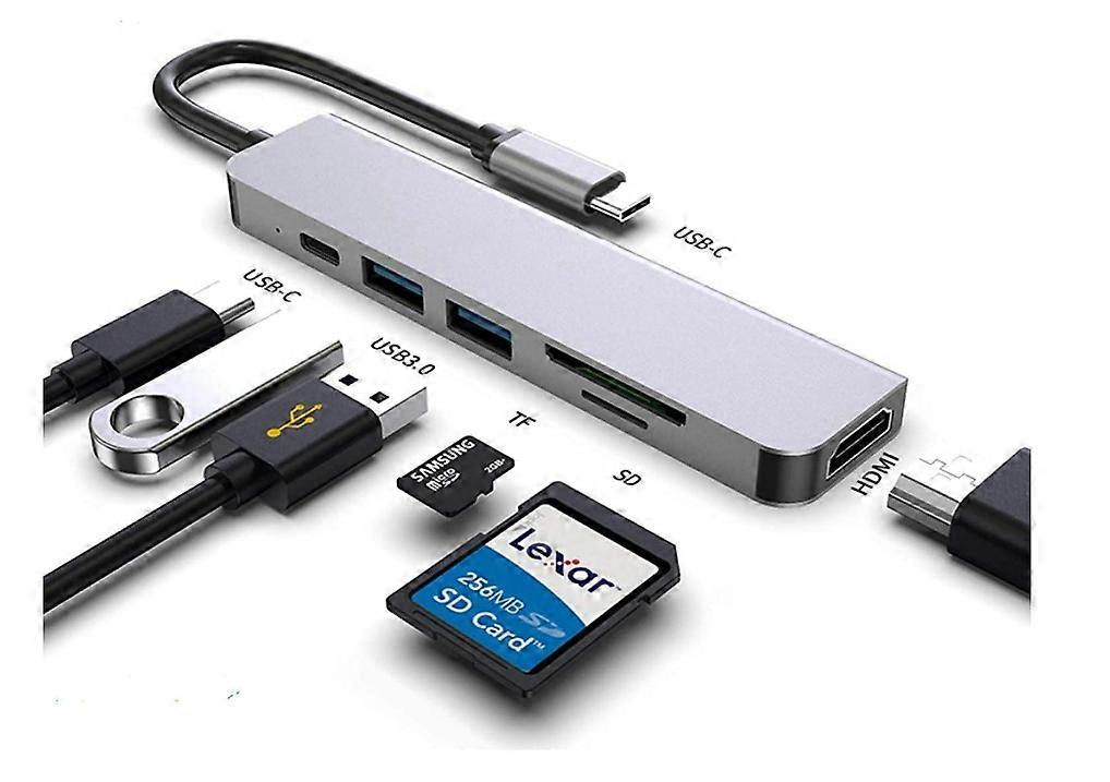 USB C Hub Multiport Adapter - 6 in 1 Portable with 4K HDMI Output, 2 USB 3.0 Ports, SD/TF Card Reader,USB C 100W PD, Compatible with MacBook, XPS More