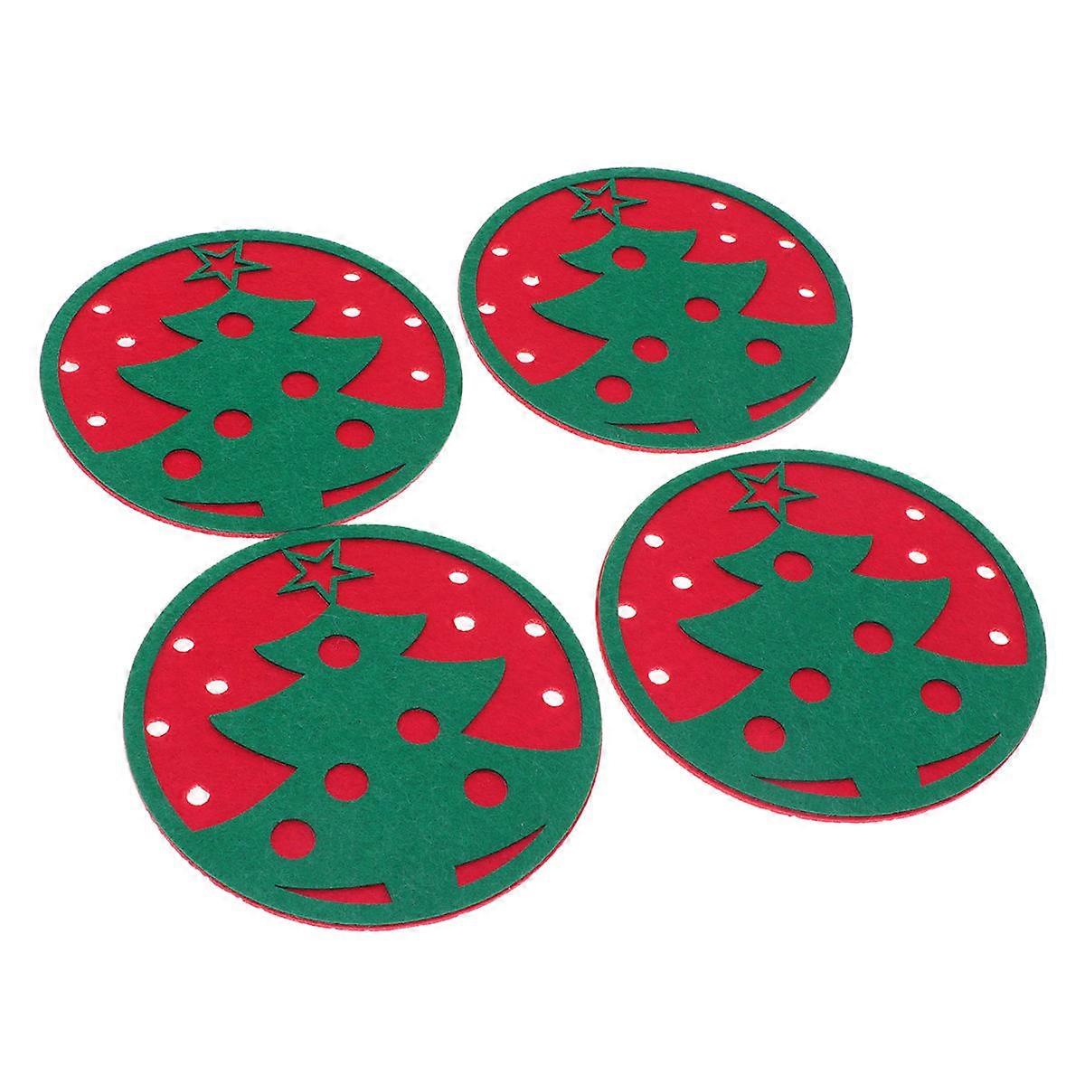 Tree Shaped Coasters Felt Cup Mats Non-Slip Heat Resistant Round Green 4Pcs