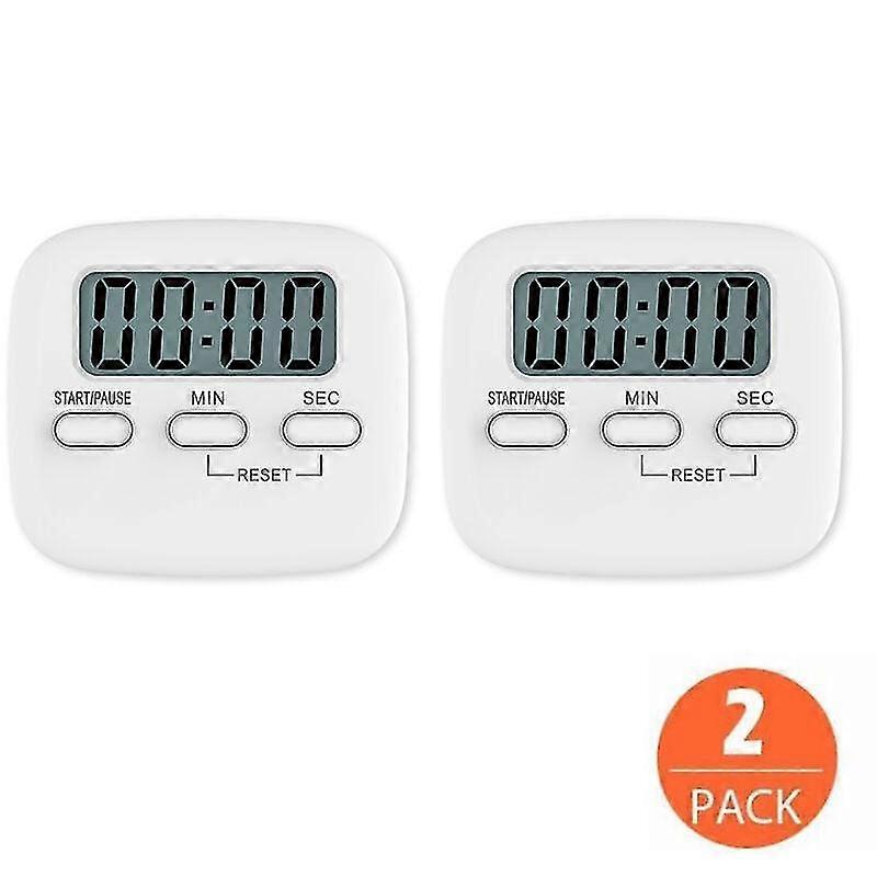 2PCS Magnetic Kitchen Timer with Large LCD Display with Stopwatch, ble Alarm and Countdown Timer, White
