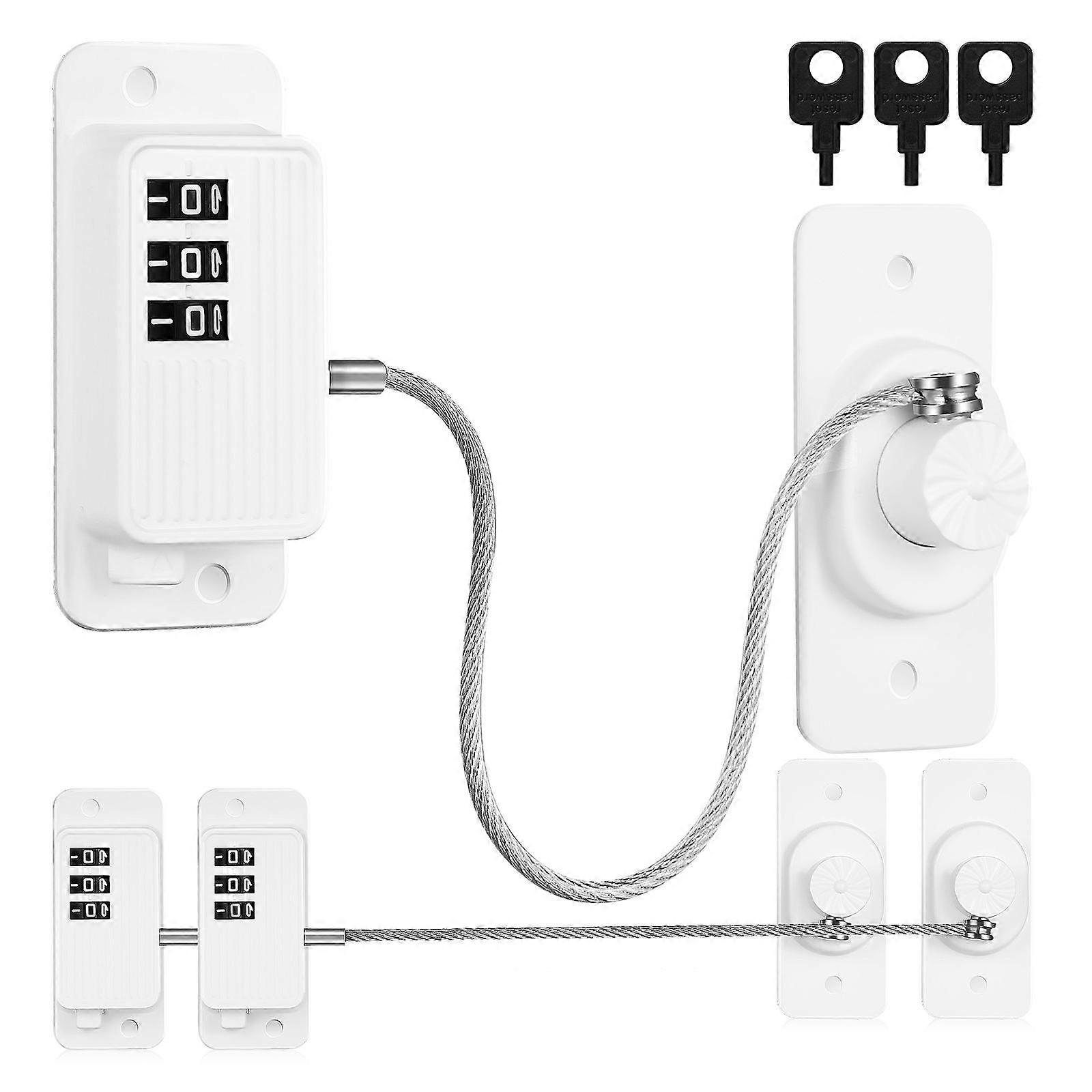 3pcs Adhesive Window Locks for Cabinets, Coded Safety Locks for Childproofing Fridges, Durable Strap Design, Easy Installation, No Key Required