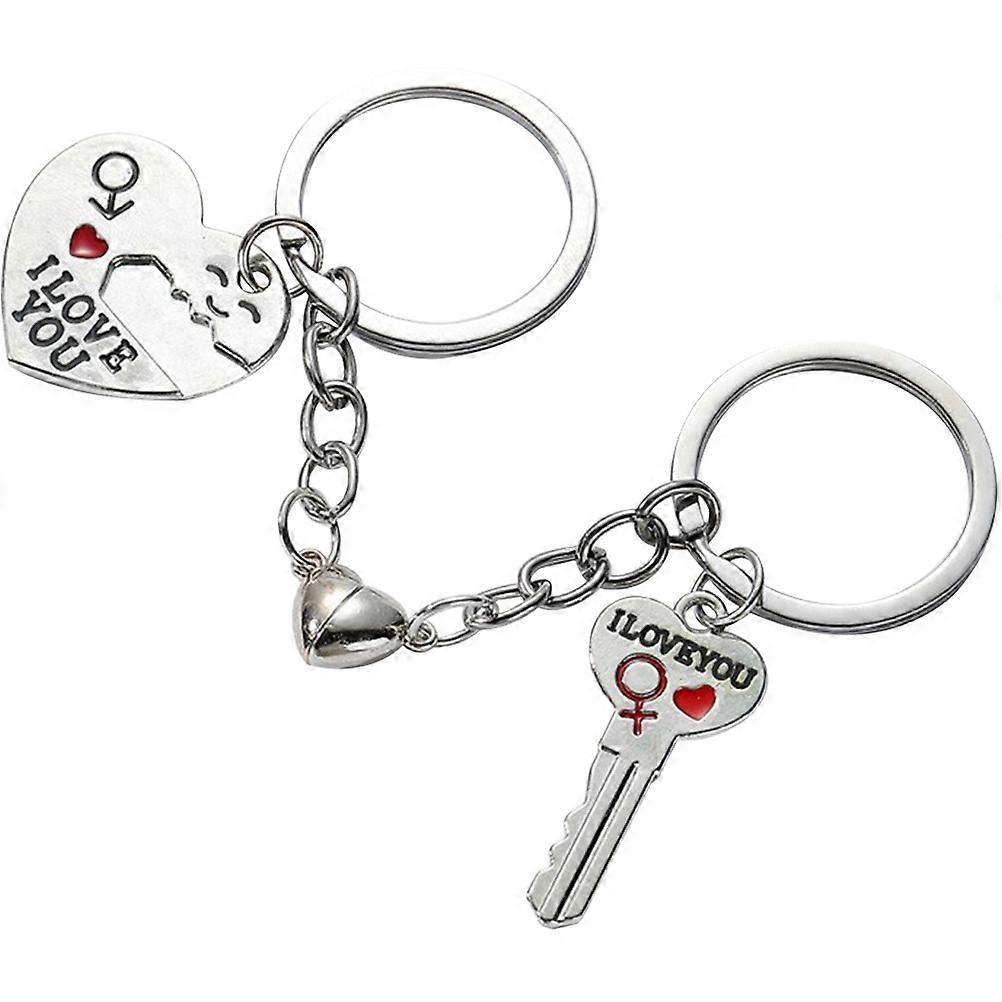 Valentine's Day Keychain Heart Pendant Matching Couples Accessory 2Pairs