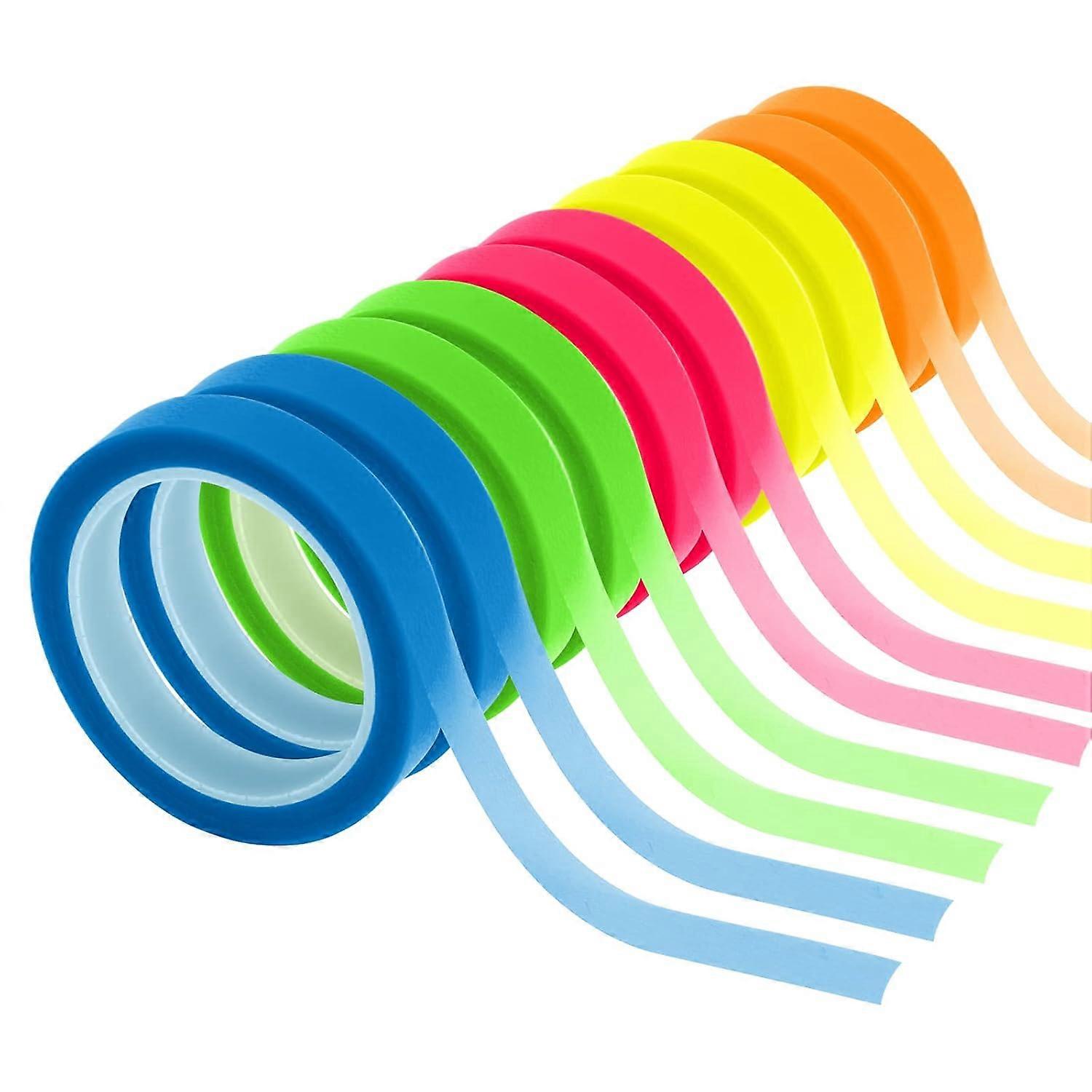 10 Rolls of High Gloss Tape Transparent Marking Labels Removable Fluorescent Color Labels for Reading