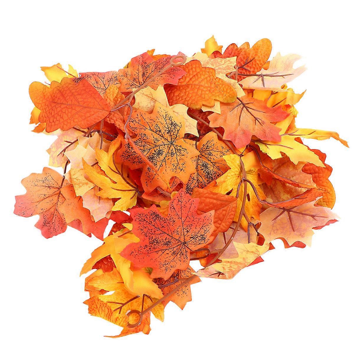 Artificial Maple Rattan Vine Decorative Leaves for Halloween Thanksgiving Home Restaurant Use Vibrant Orange Yellow Double Leaf Simulation