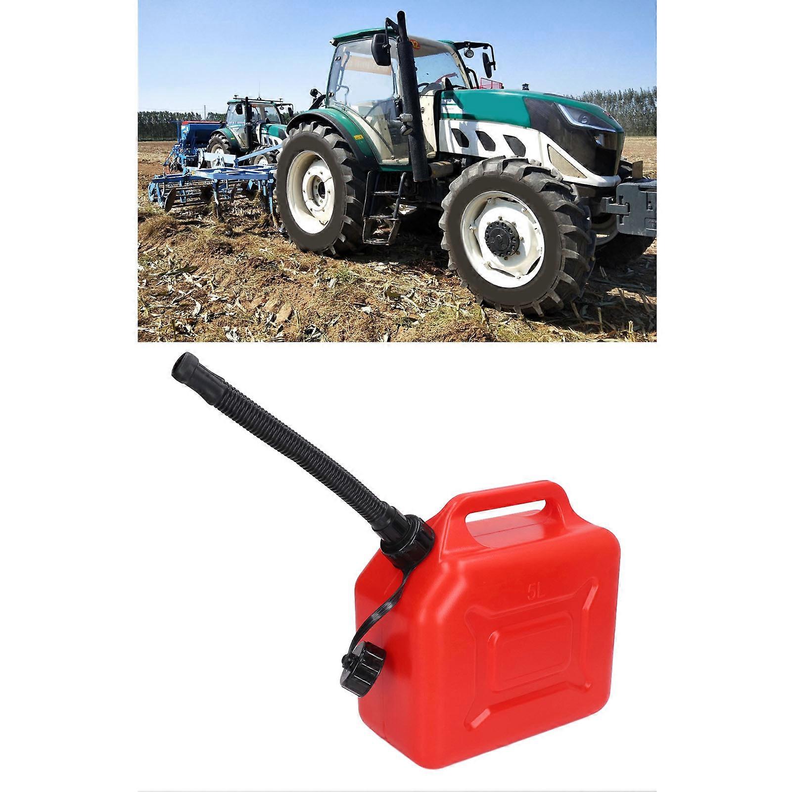 Gas Can 5L 1.3 Gallon ABS Leakage Free Red Portable Gasoline Container with 27cm Outlet Pipe and Scale 