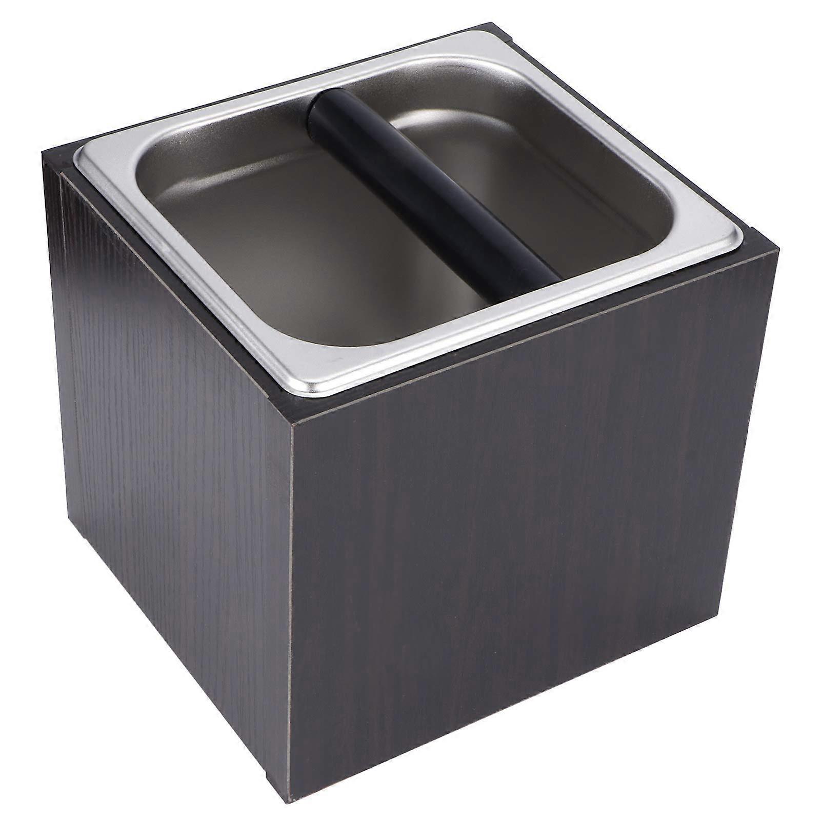 Knock Box Stainless Steel Coffee Grounds Container Waste Bin for Home Coffee Use (Square Wood Slag Box) Square Wood Slag Box