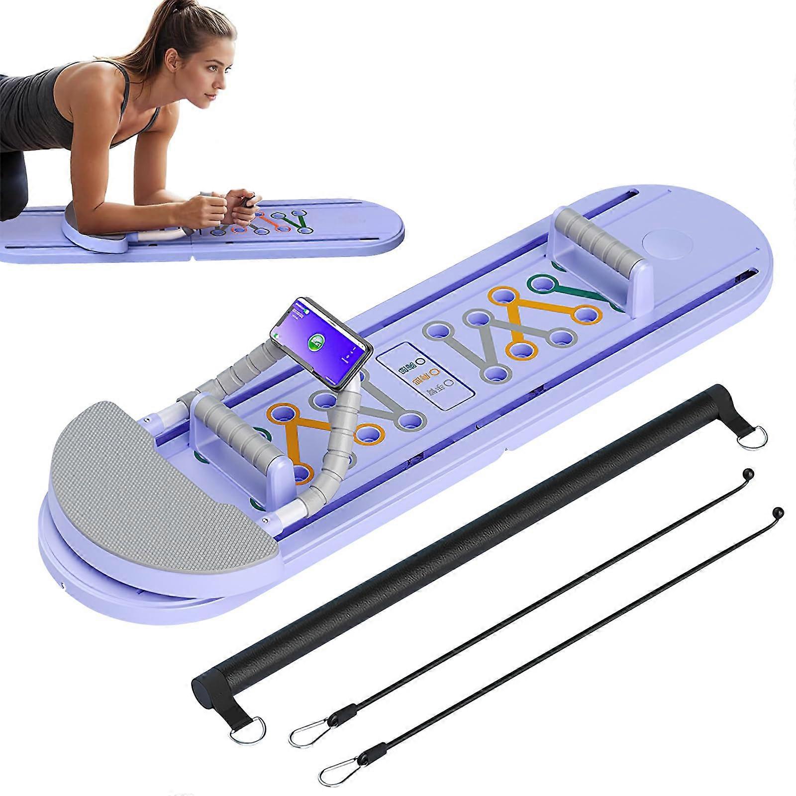 Foldable Pilates Board for Home with Rebound Ab Roller, 6in1 Reformer Set, Purple