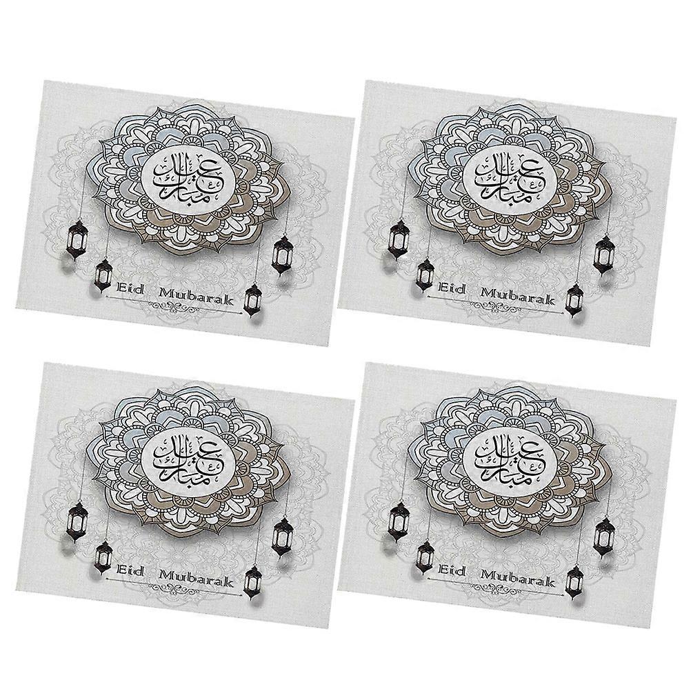 Tabletop Mat Square Cotton and Linen Anti-slip Table Mat for Dining Table Use 4Pcs