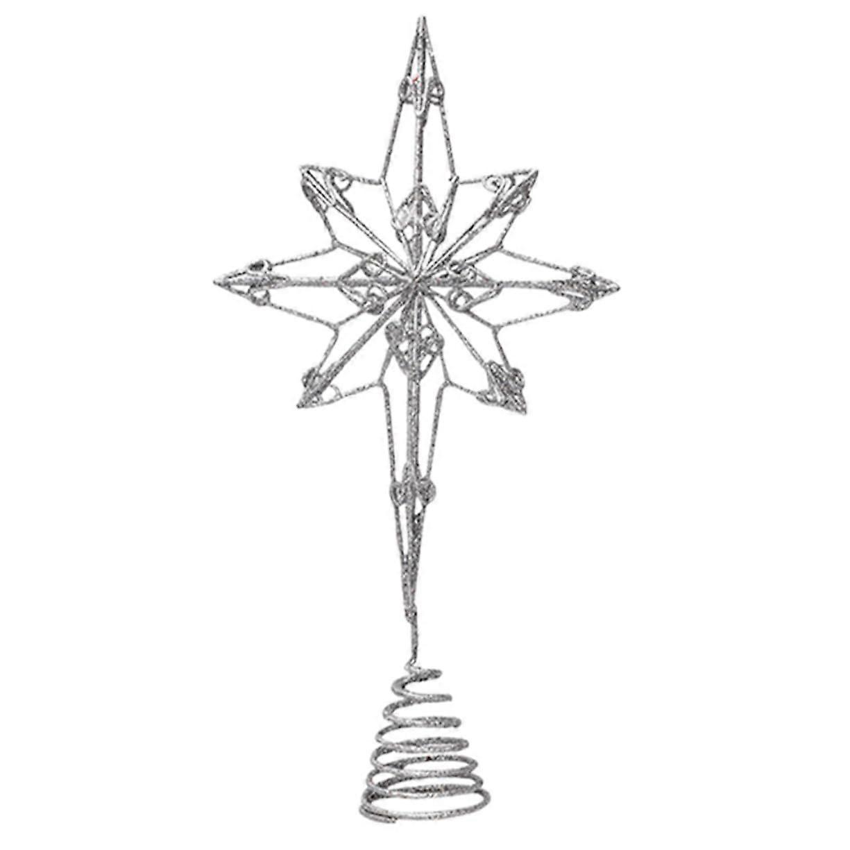 Stainless Steel Christmas Tree Topper Star With Glittered Points, Luxurious Holiday Decoration For Parties And Events