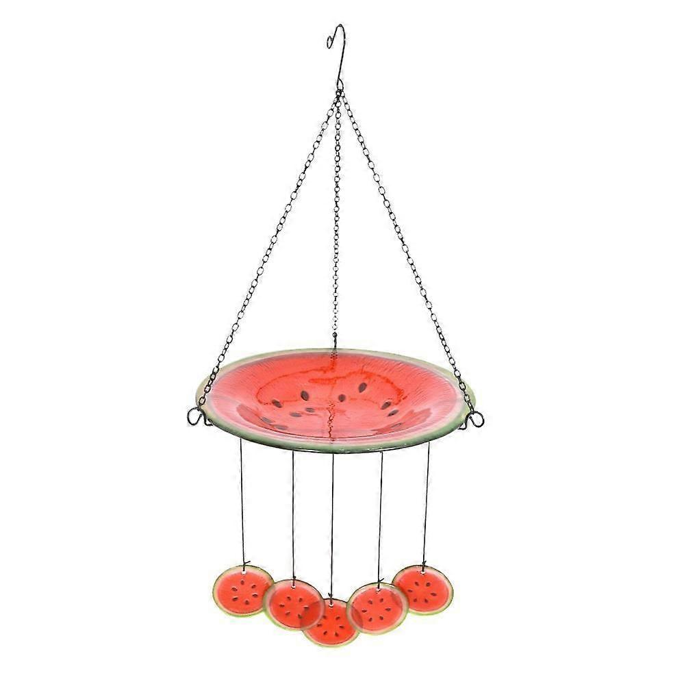 69cm (27") Watermelon Fruit Slice Glass Bird Bath + Wind Chime Combo