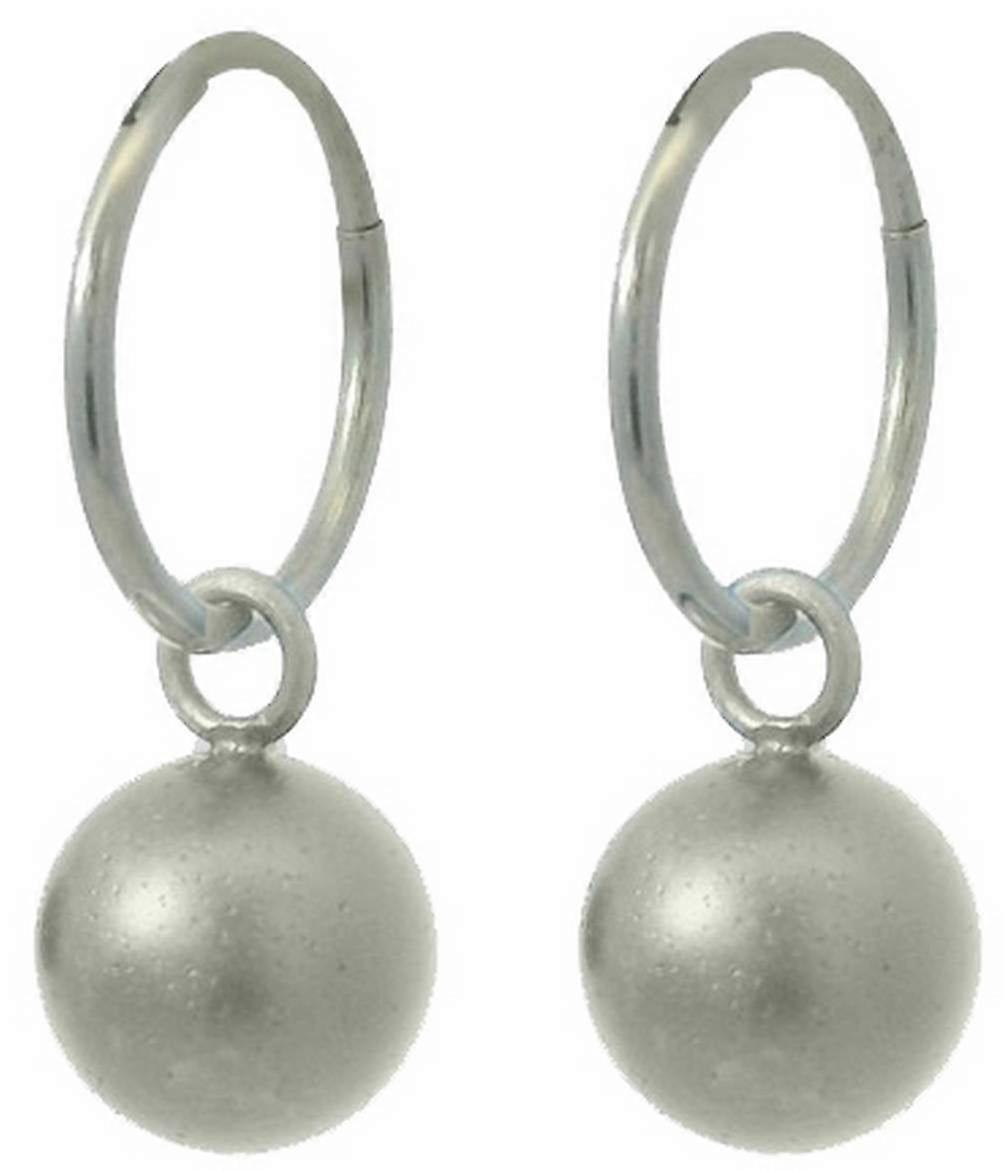 Ti2 Titanium Bead Charm Hoop Earrings - Natural Silver
