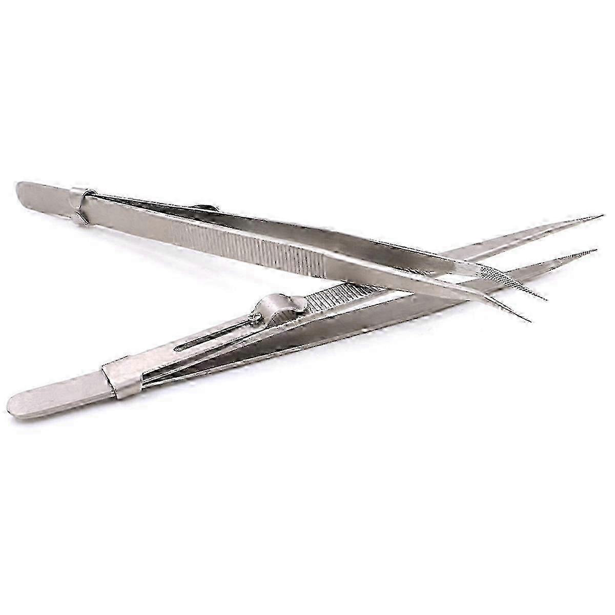 2PCS Precision Tweezers, Hobby Making Tools, Upgraded Bent and Straight Flat Tip Stainless Steel Tweezers
