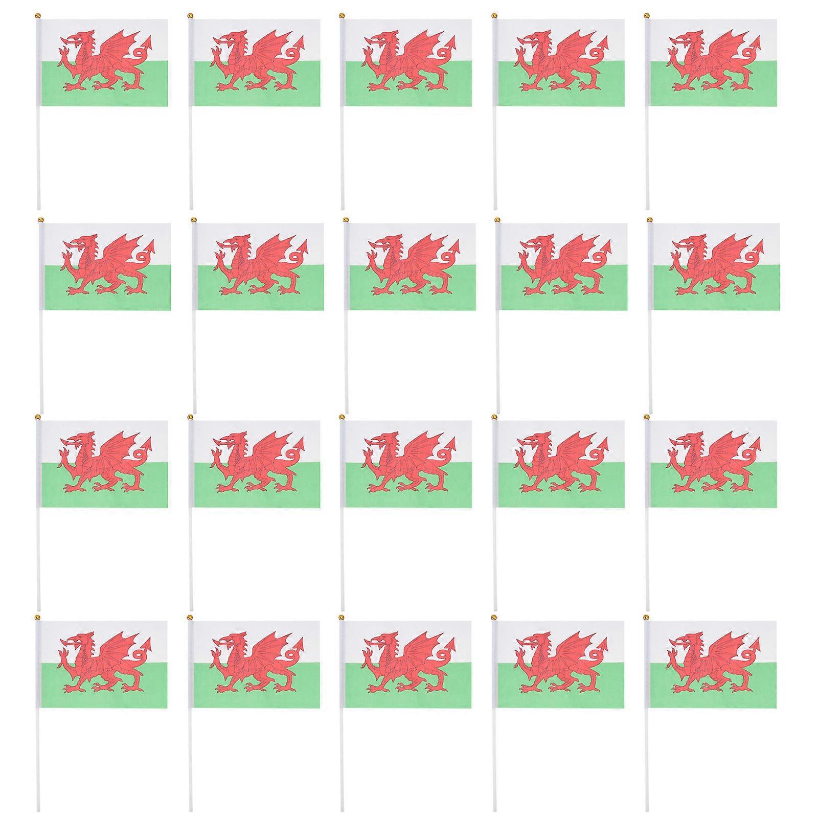 Welsh Hand Flags Hand Waving Banner Pendant Rectangular Multi 14x21cm 20Pcs