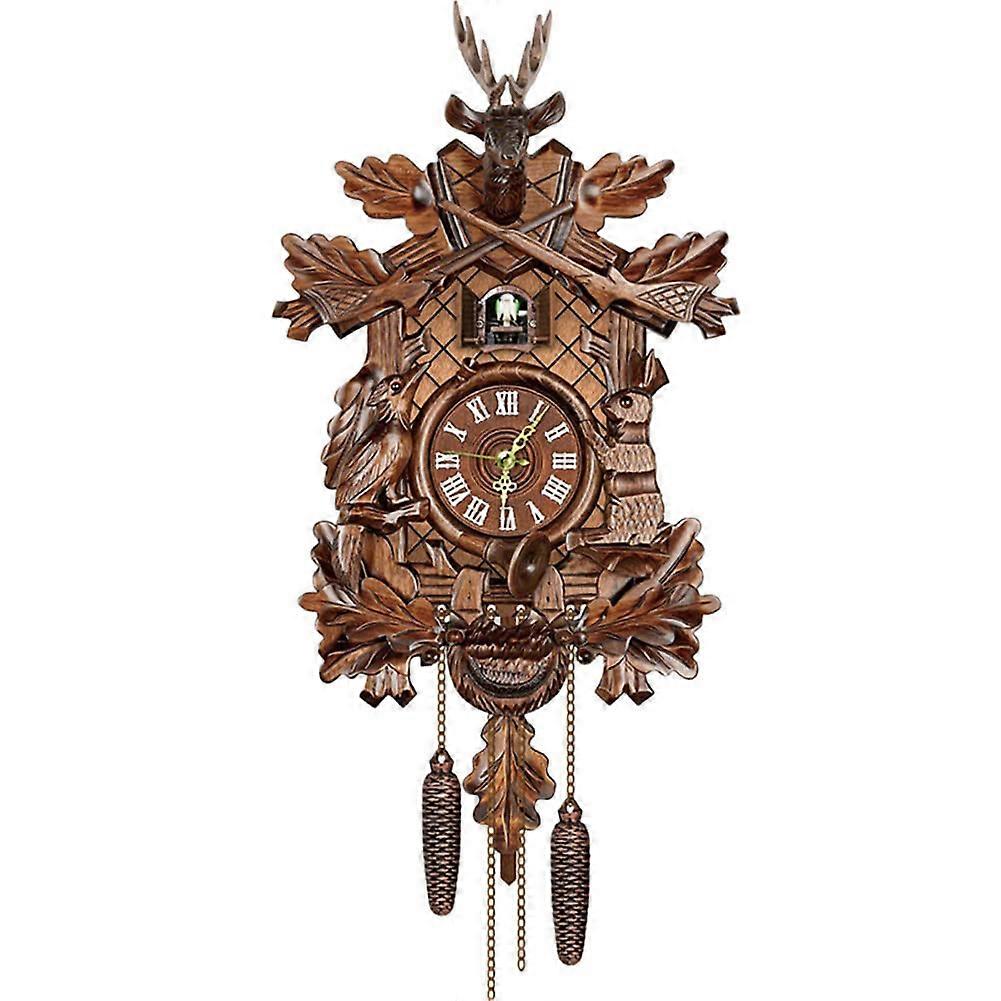 Cuckoo Clock Wooden Battery Operated Quartz Movement, Black Forest Wall Clock With Cuckoo Call And Pendulum Type 3
