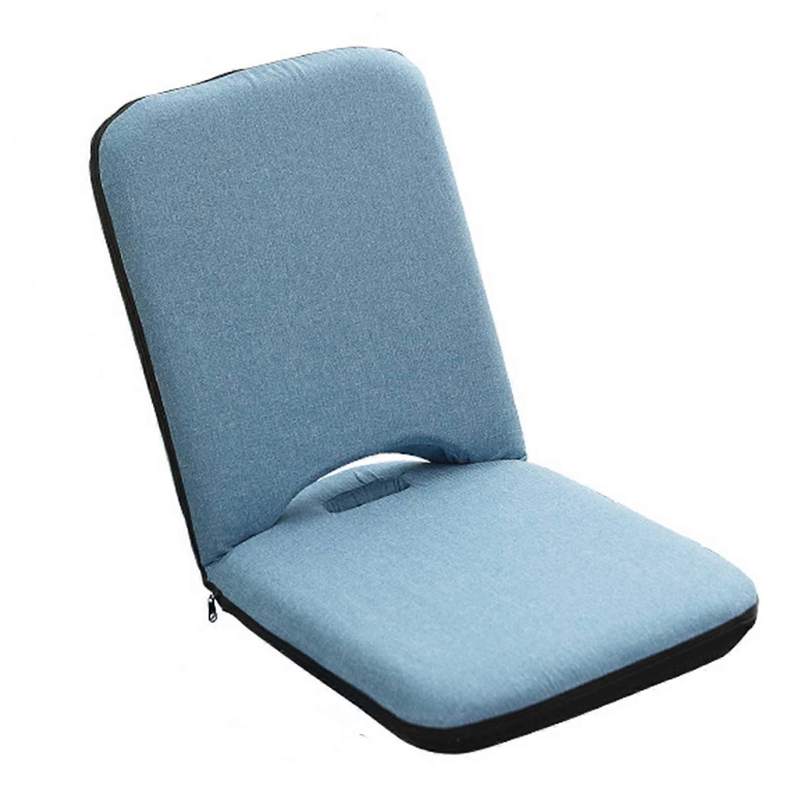 Modern, foldable, padded floor stool with adjustable backrest, portable meditation cushion for sitting on the floor (blue, 42 x 48 x 40 cm)