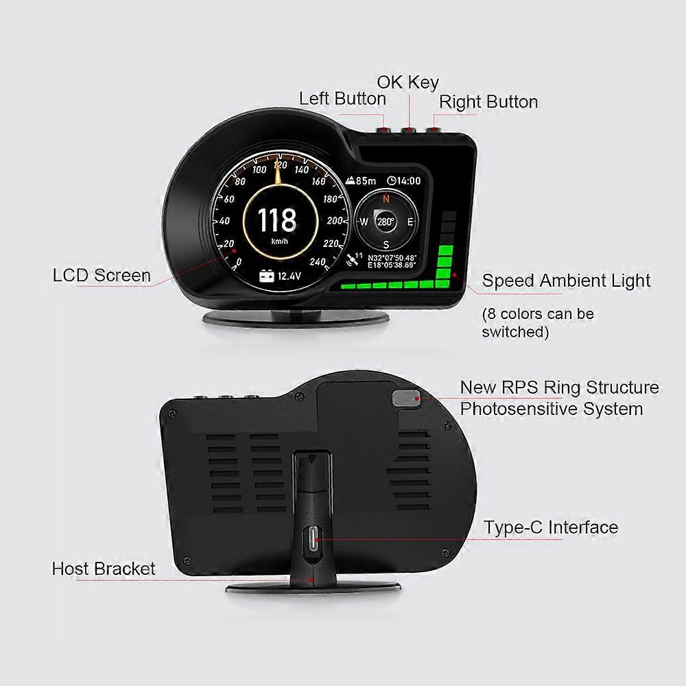 F15 Car HUD Head-up Display Car OBD Universal Driving Computer HD LCD Instrument Black