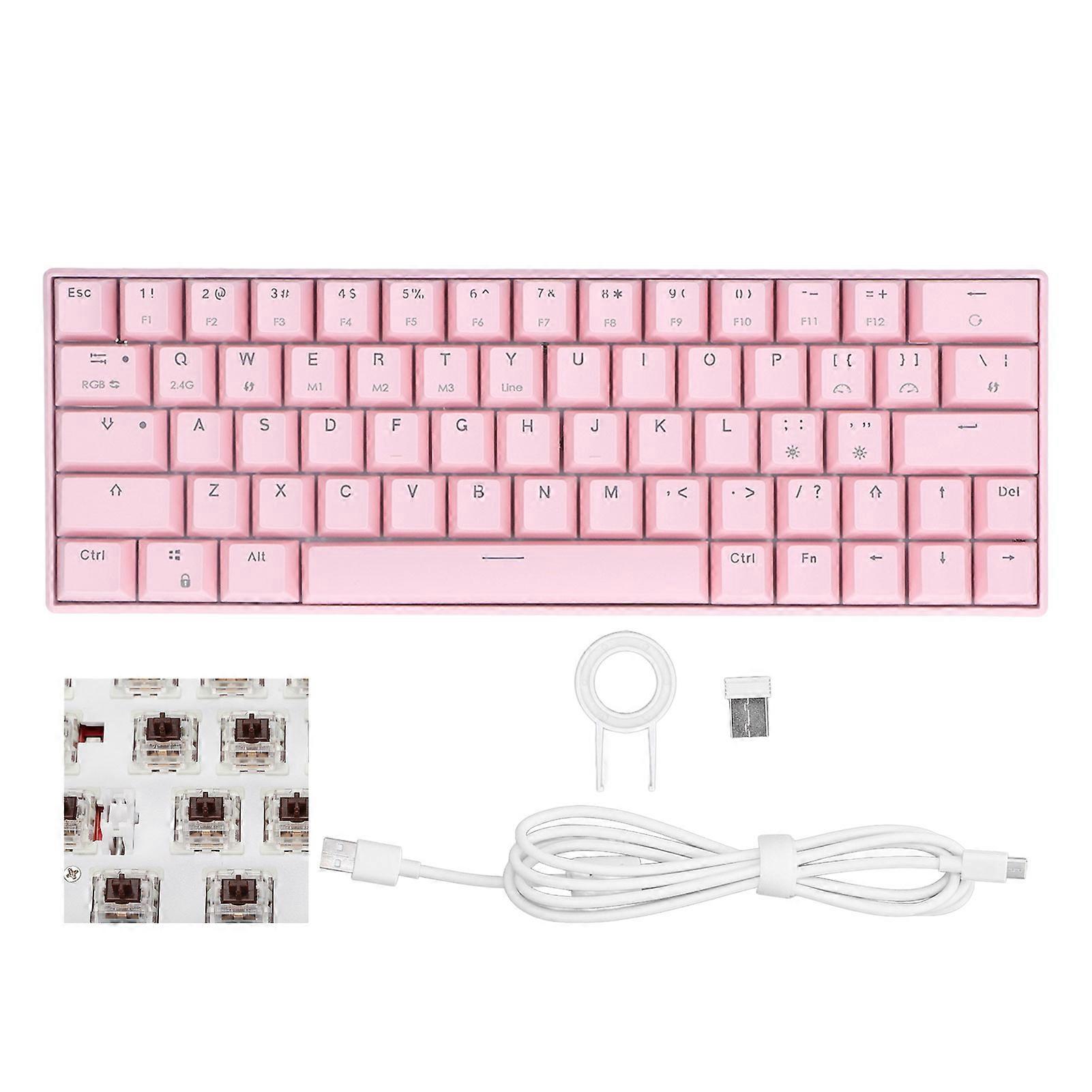 3 Modes Wireless N Key Rollover 64 Keys RGB 2.4G Wireless Type C Wired Pink Mechanical Keyboard