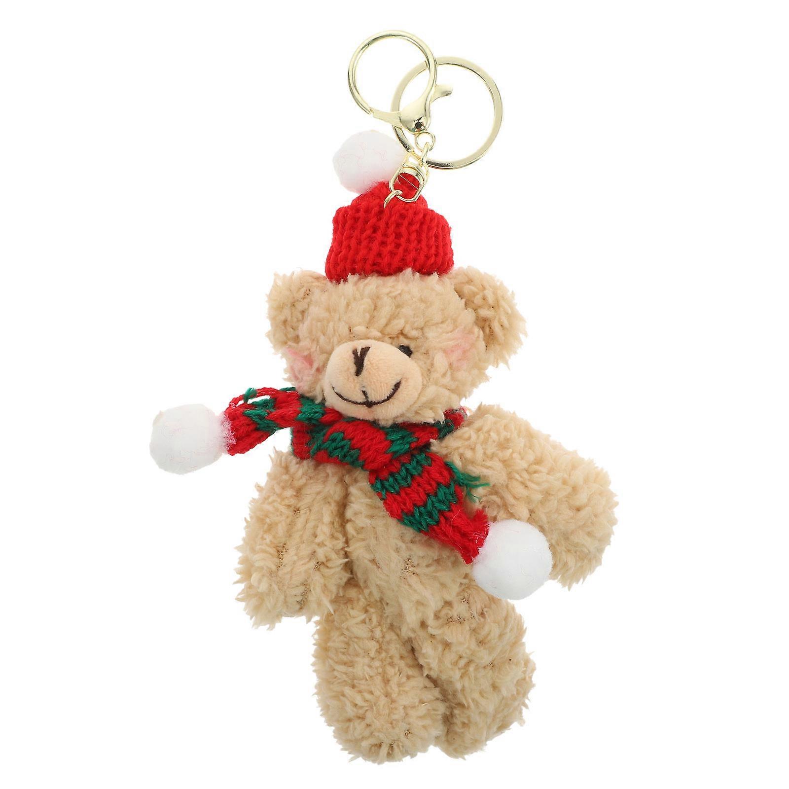 Stuffed Bear Toy Plush Key Chain Pendant for Decoration Everyday Use Brown 1Pc